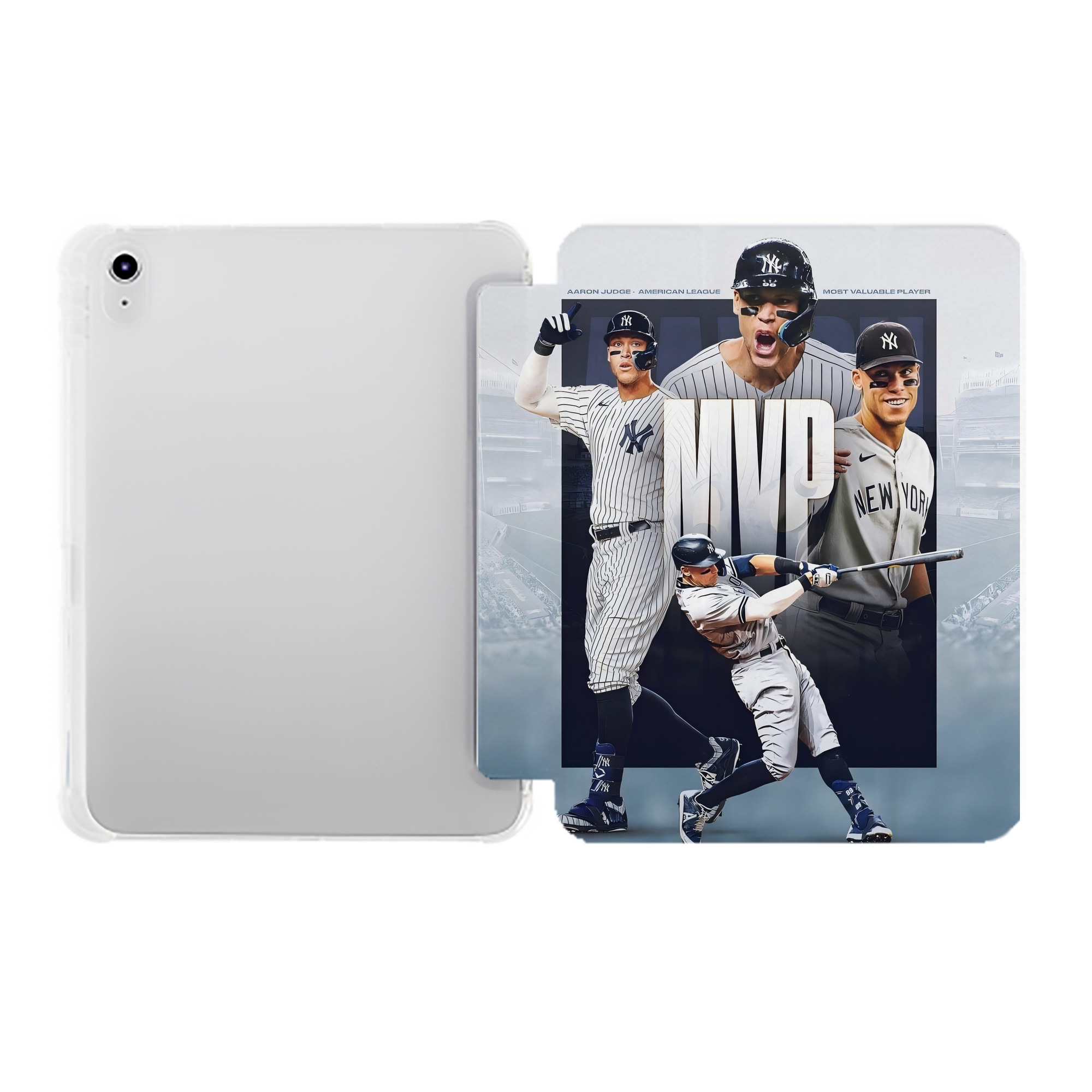 Aaron Judge MVP Premium Tri-Fold PU Leather & Silicone IPad Case With Pencil Slot – Fits 9.5,10.5,10.9 – Adjustable Stand, Slim, Protective